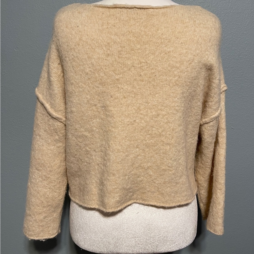 Zara Beige Wool Blend Sweater Oversized Boxy Drop Shoulder Relaxed Knit Small - Picture 4 of 7